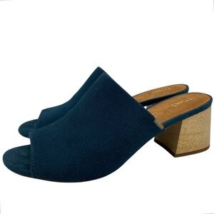 Toms Navy Blue Suede Open-Toe Block Heel Sandals
